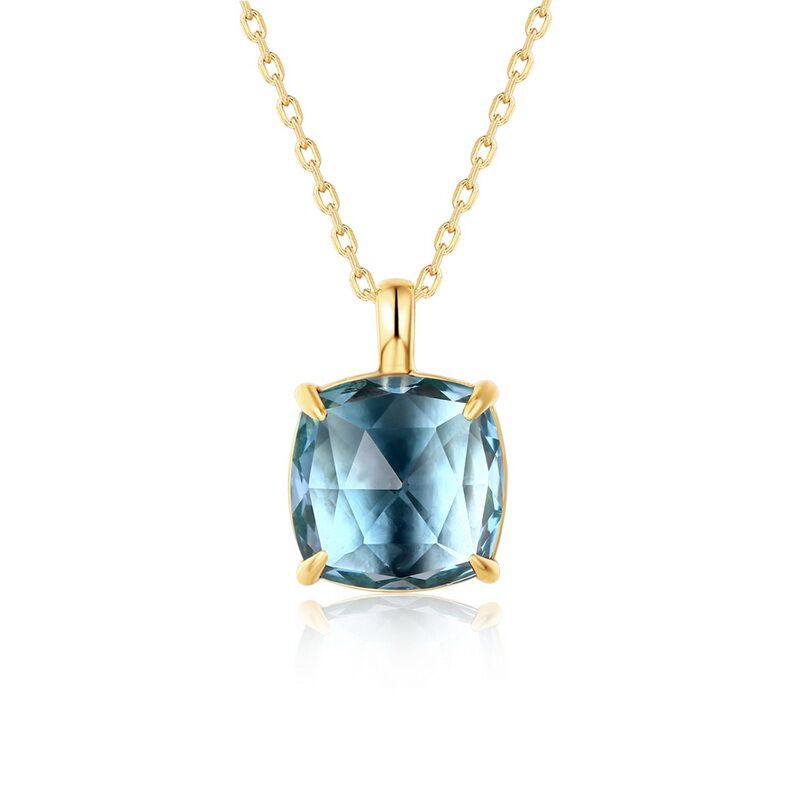 Gemstone S925 Sterling Silver Necklace 9k Yellow Gold Plating Rose Crystal /Blue topaz/Mozambique Garnet